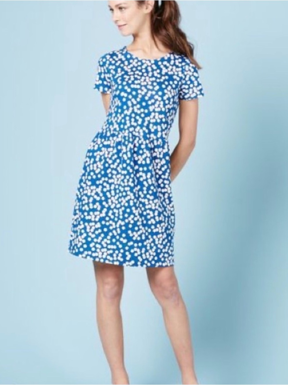 Boden Short-Sleeve Polka Dot A-Line Dress